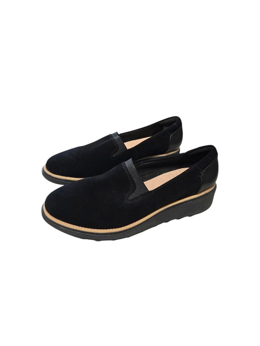 Clarks Sharon Dolly Black Suede Wedge Heel Slip On Sz 8M